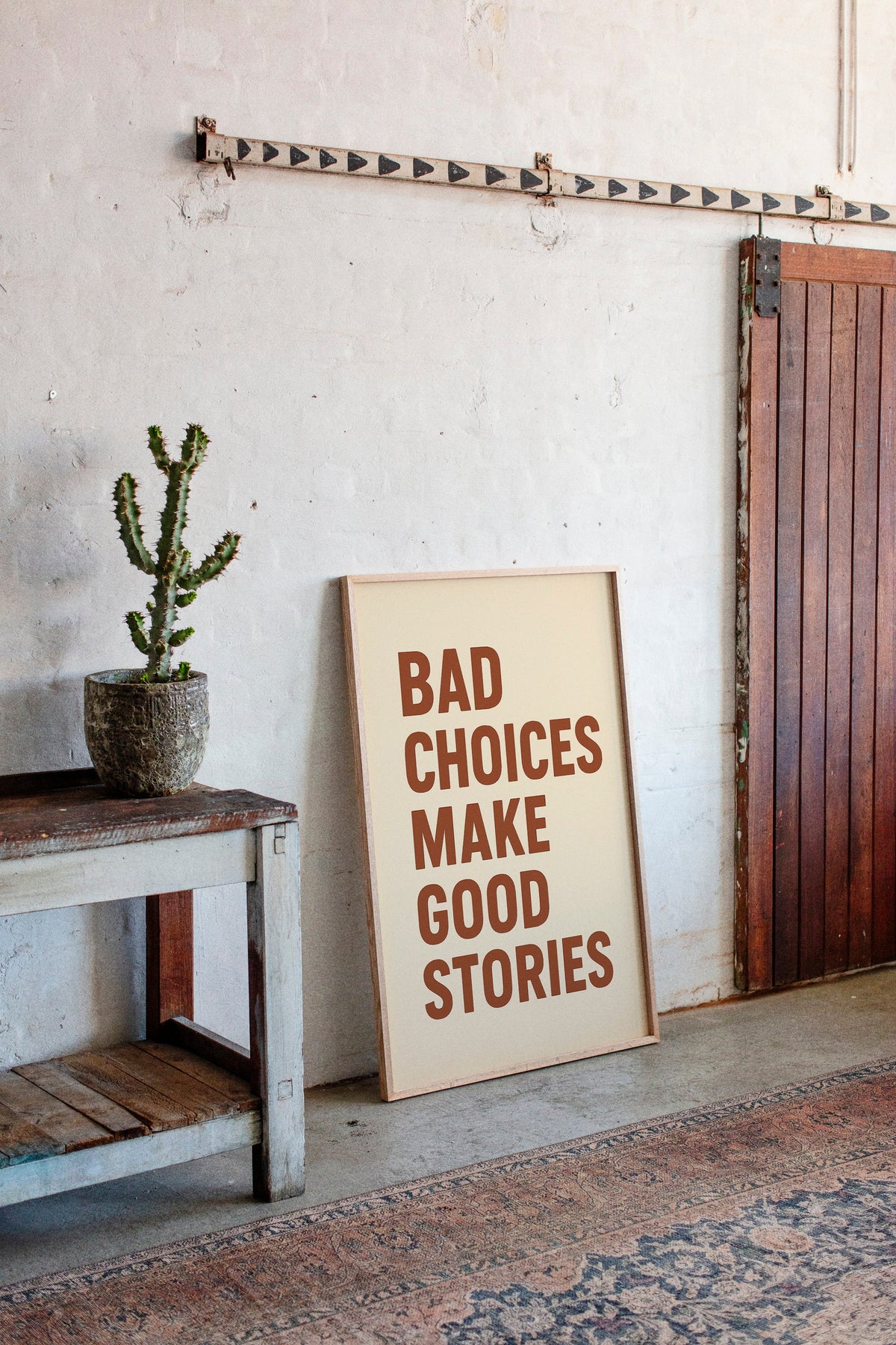 Bad Choices Make Good Stories Print wall art piece featuring the quote for home or office wall decor.