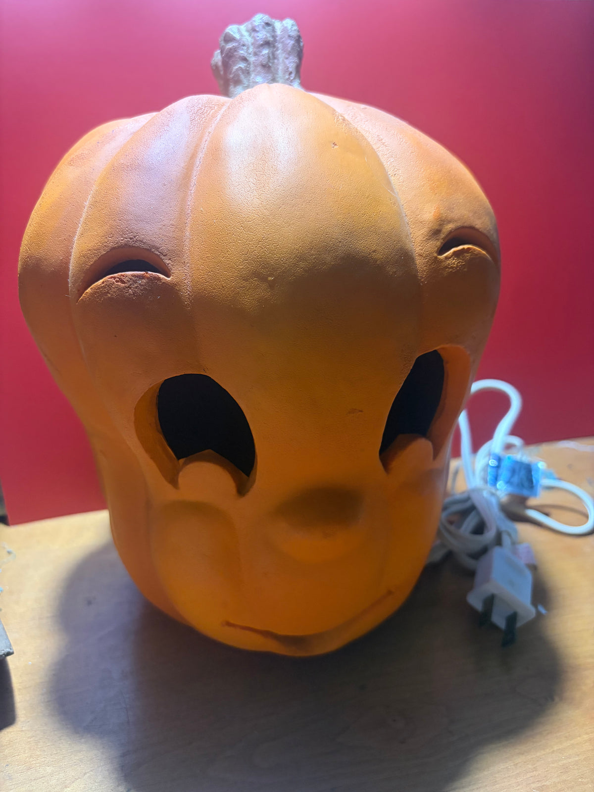 Light-Up Foam Jack-o'-Lantern with Friendly Carved Face — Plug-In, Tested & Working