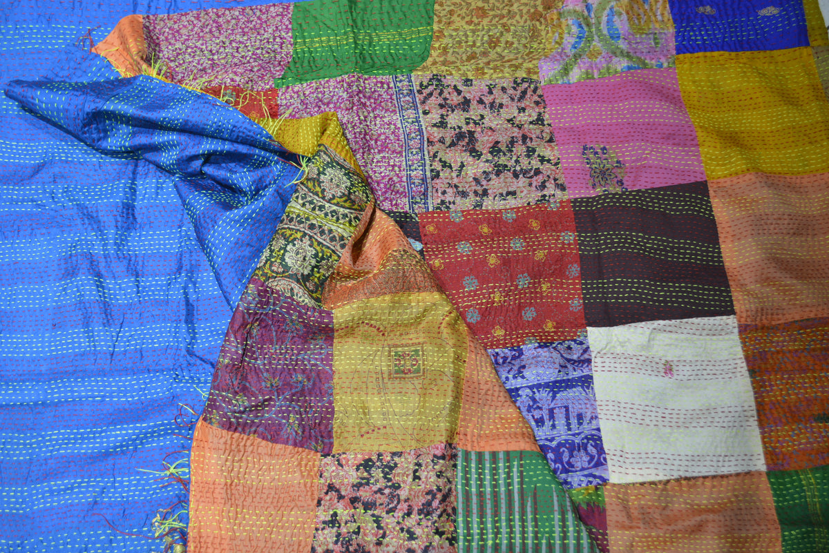 Hand Stitched Kantha Silk Vintage throw