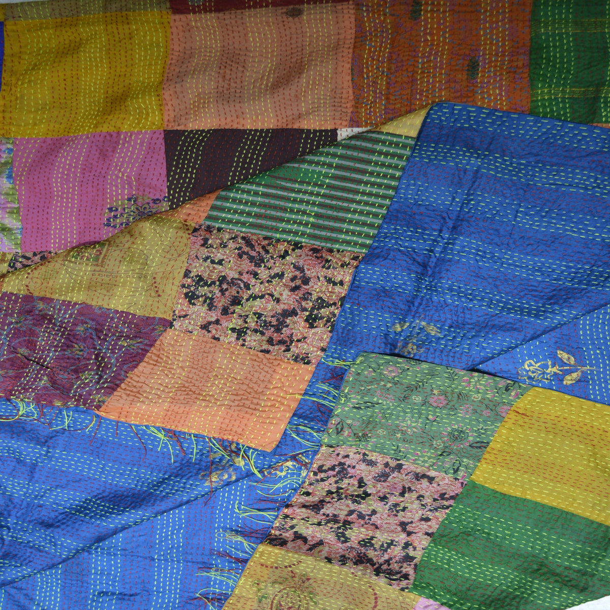 Hand Stitched Kantha Silk Vintage throw