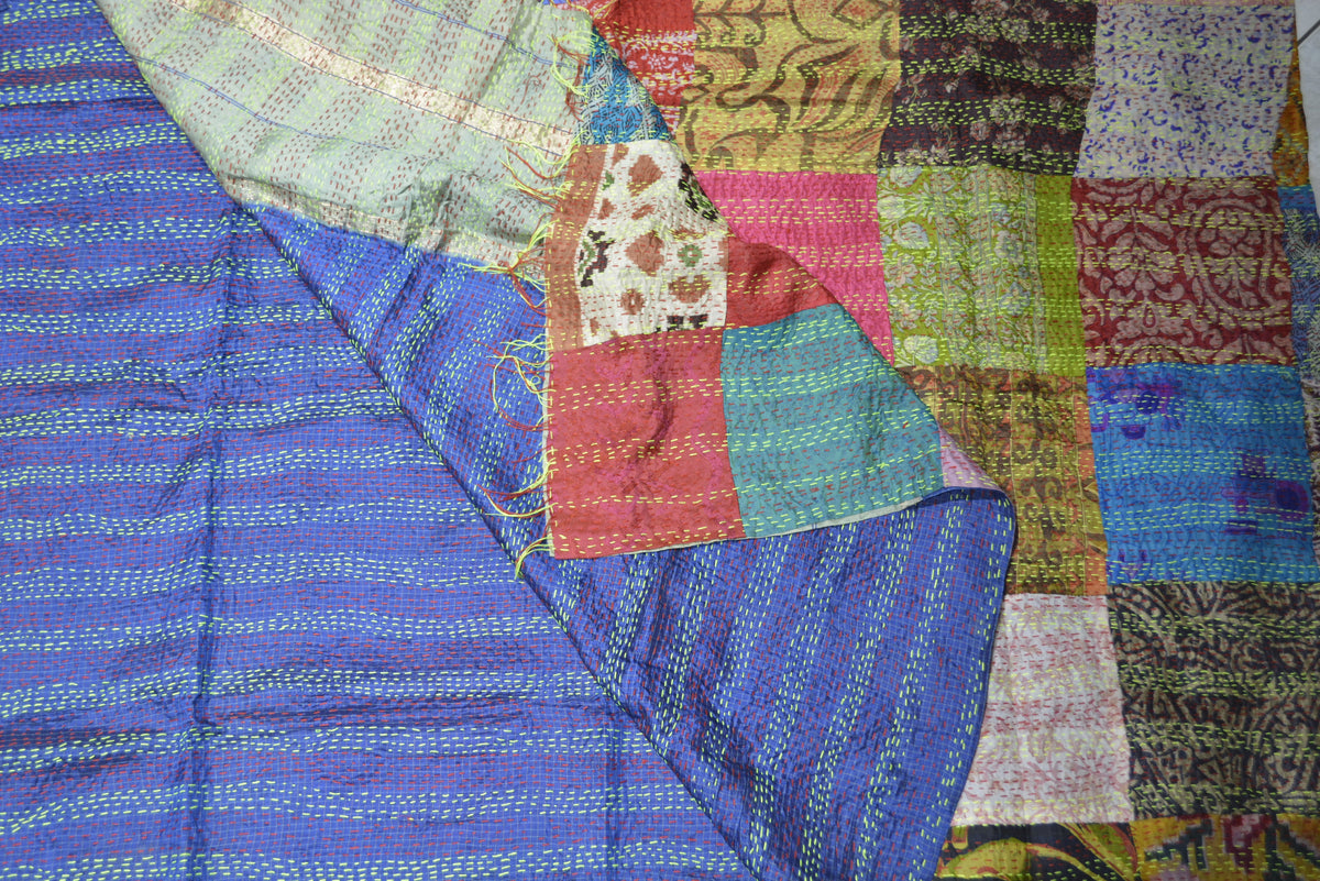 Hand Stitched Kantha Silk Vintage throw