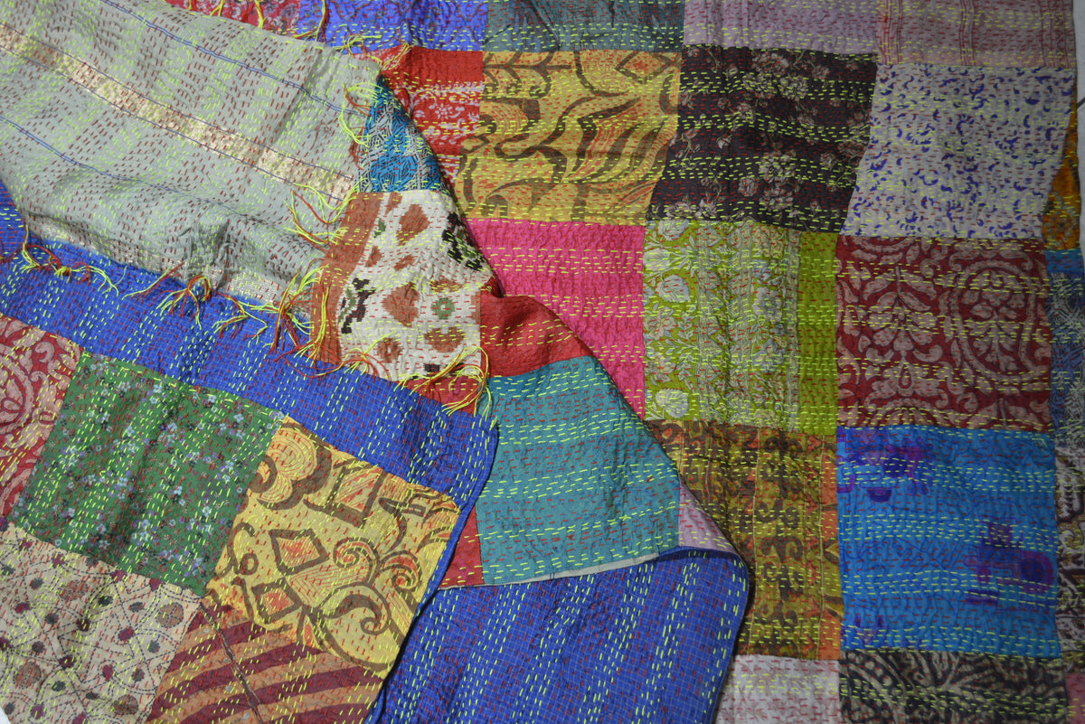 Hand Stitched Kantha Silk Vintage throw