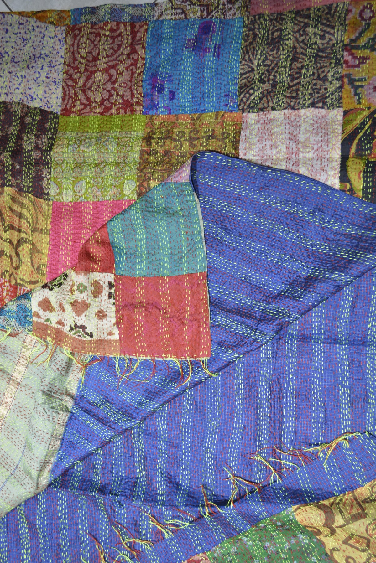 Hand Stitched Kantha Silk Vintage throw