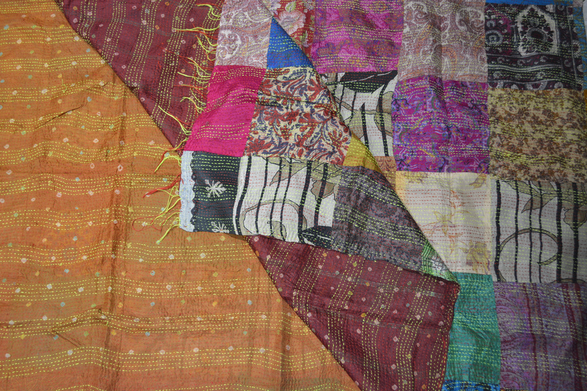 Hand Stitched Kantha Silk Vintage throw