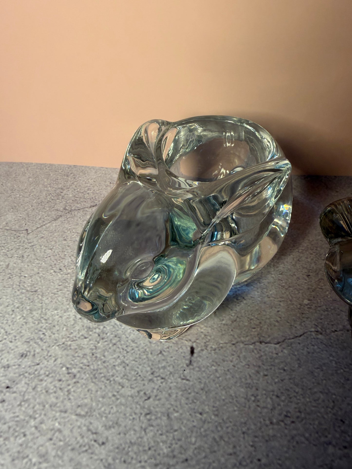 Vintage Pressed Glass Votive Candle Holder Duo — Bunny & Flower