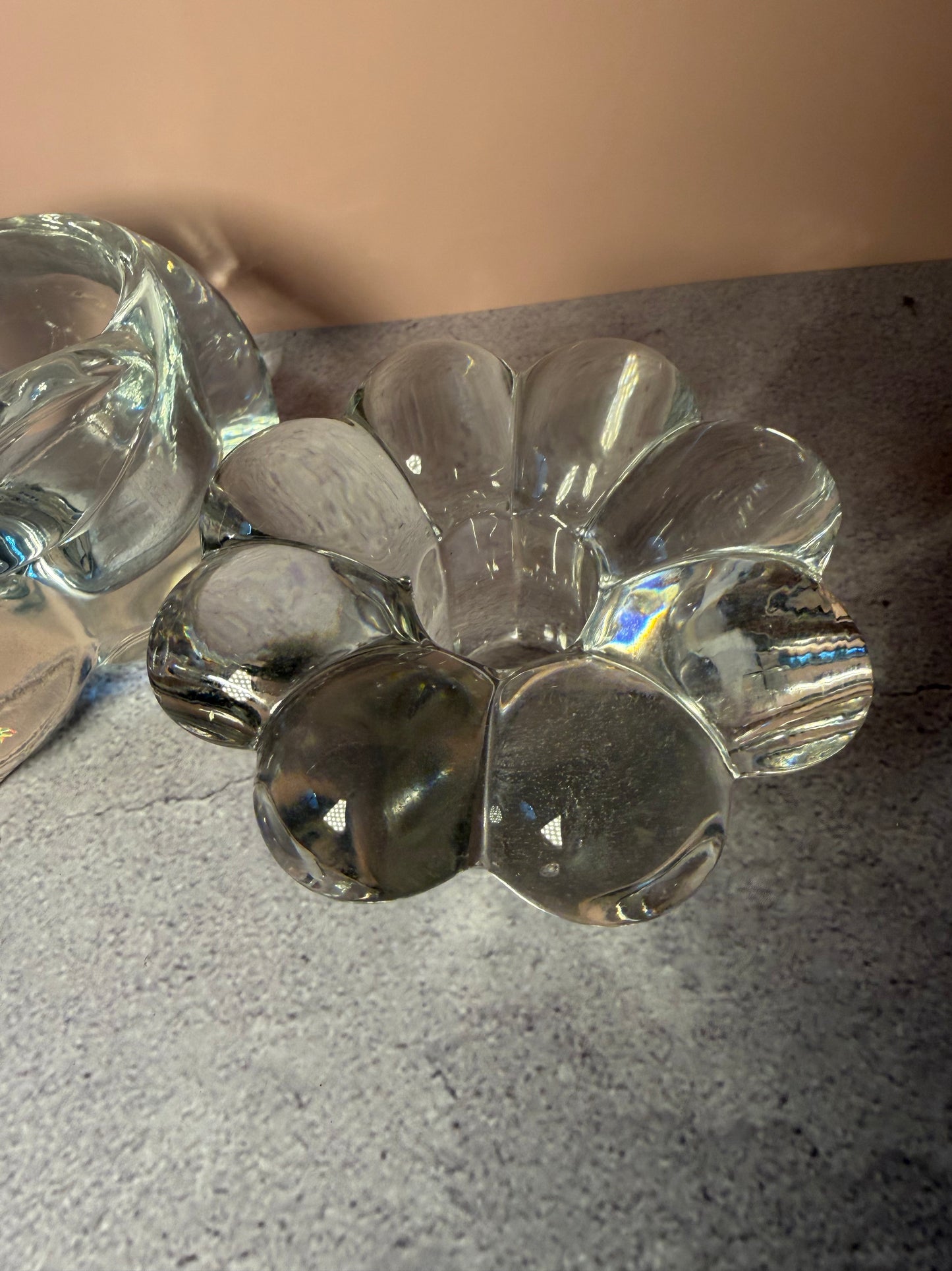 Vintage Pressed Glass Votive Candle Holder Duo — Bunny & Flower