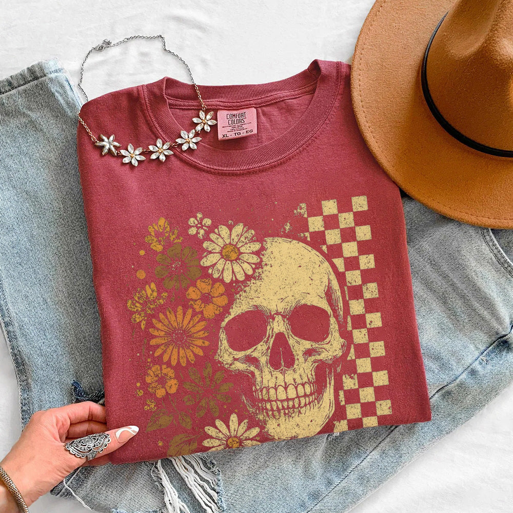 Camiseta de Halloween de calavera y flores