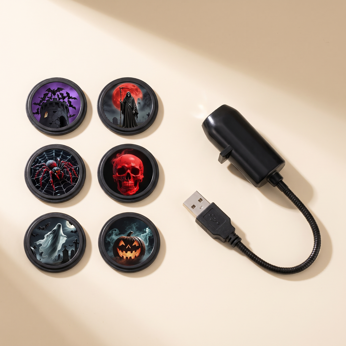 HauntGlow — Halloween Projector Light, USB, Swappable Patterns