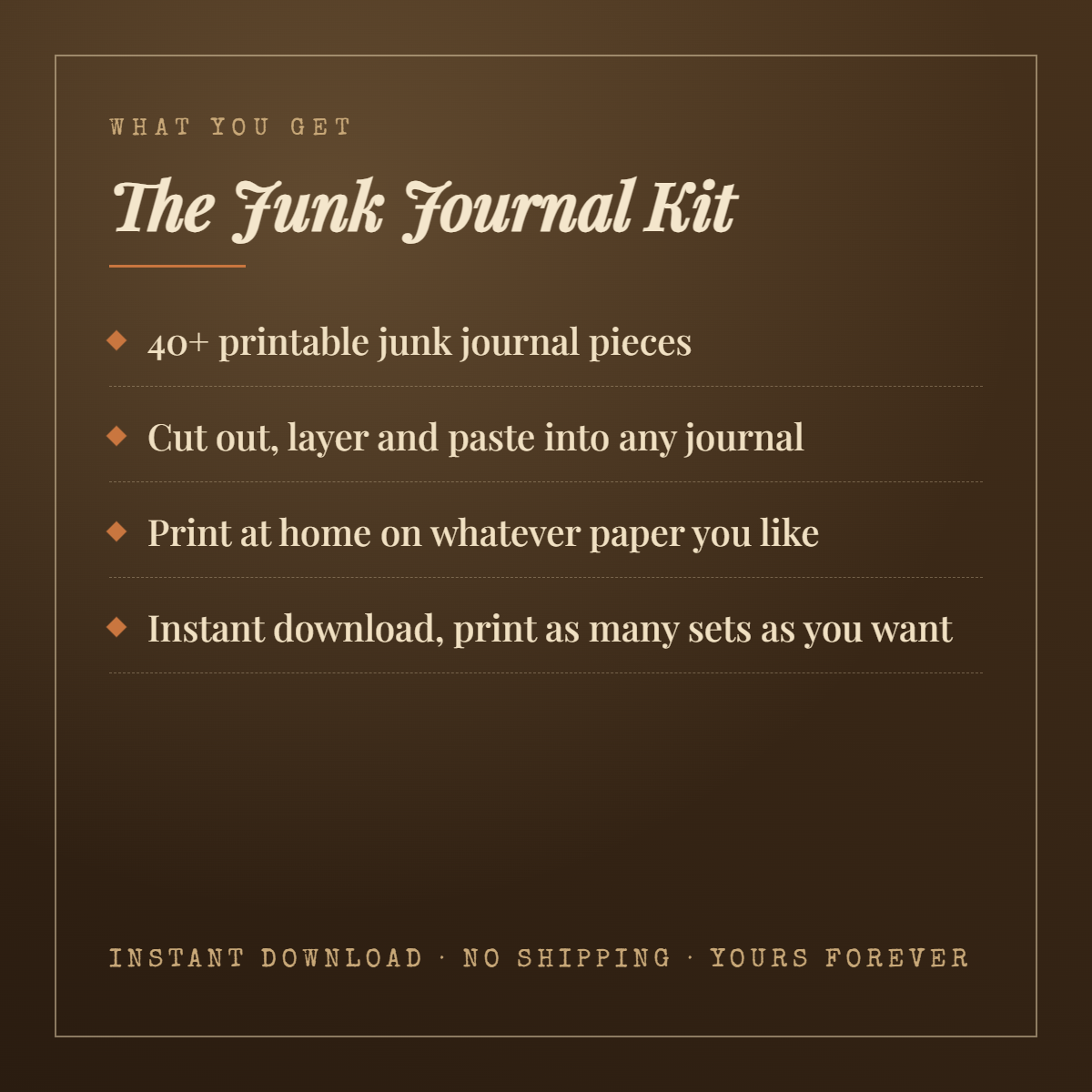 What you get with The Junk Journal Kit — printable, instant download