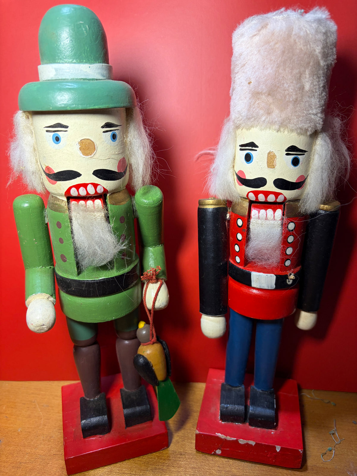 Vintage 1980s Wooden Nutcrackers — Huntsman & Soldier Pair (Original Peoples Drug Tag)