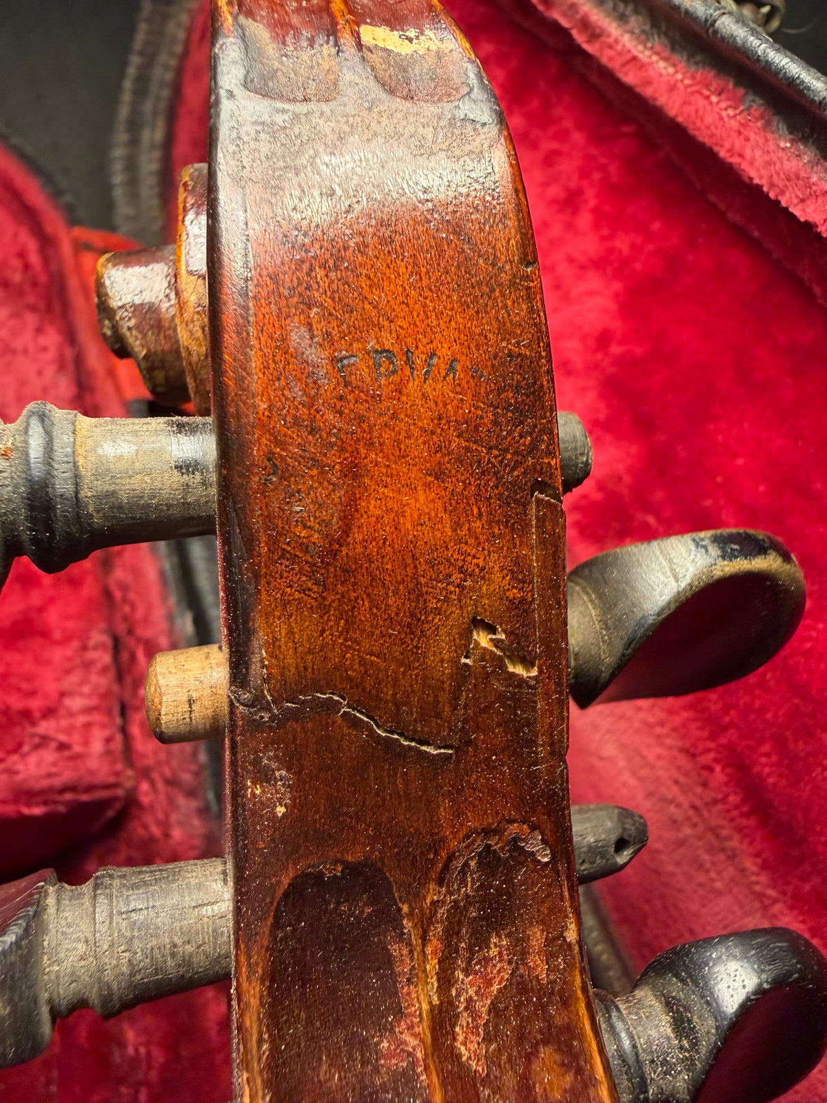Antique Violin with Flamed Maple Back, Bow & Vintage Case — Early 1900s, As-Is Project Instrument