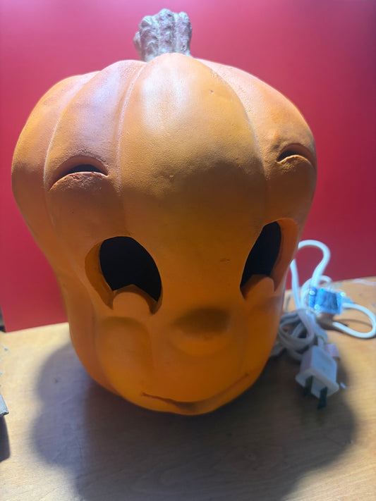 Light-Up Foam Jack-o'-Lantern with Friendly Carved Face — Plug-In, Tested & Working