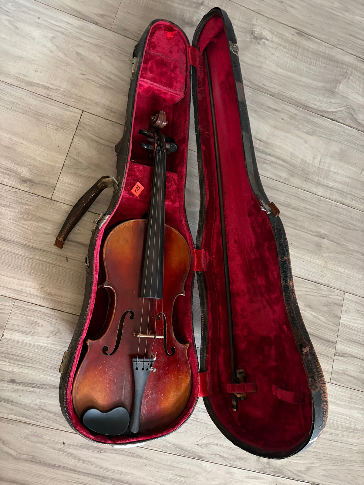 Antique Violin with Flamed Maple Back, Bow & Vintage Case — Early 1900s, As-Is Project Instrument