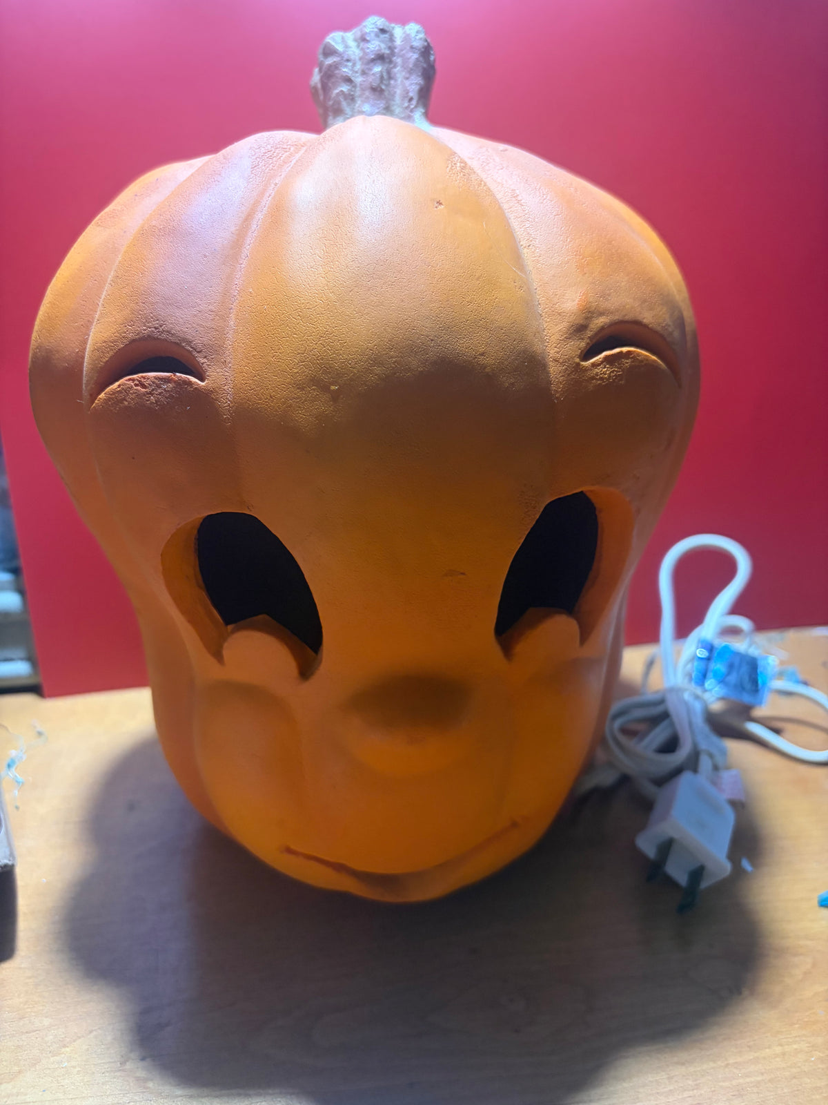 Light-Up Foam Jack-o'-Lantern with Friendly Carved Face — Plug-In, Tested & Working