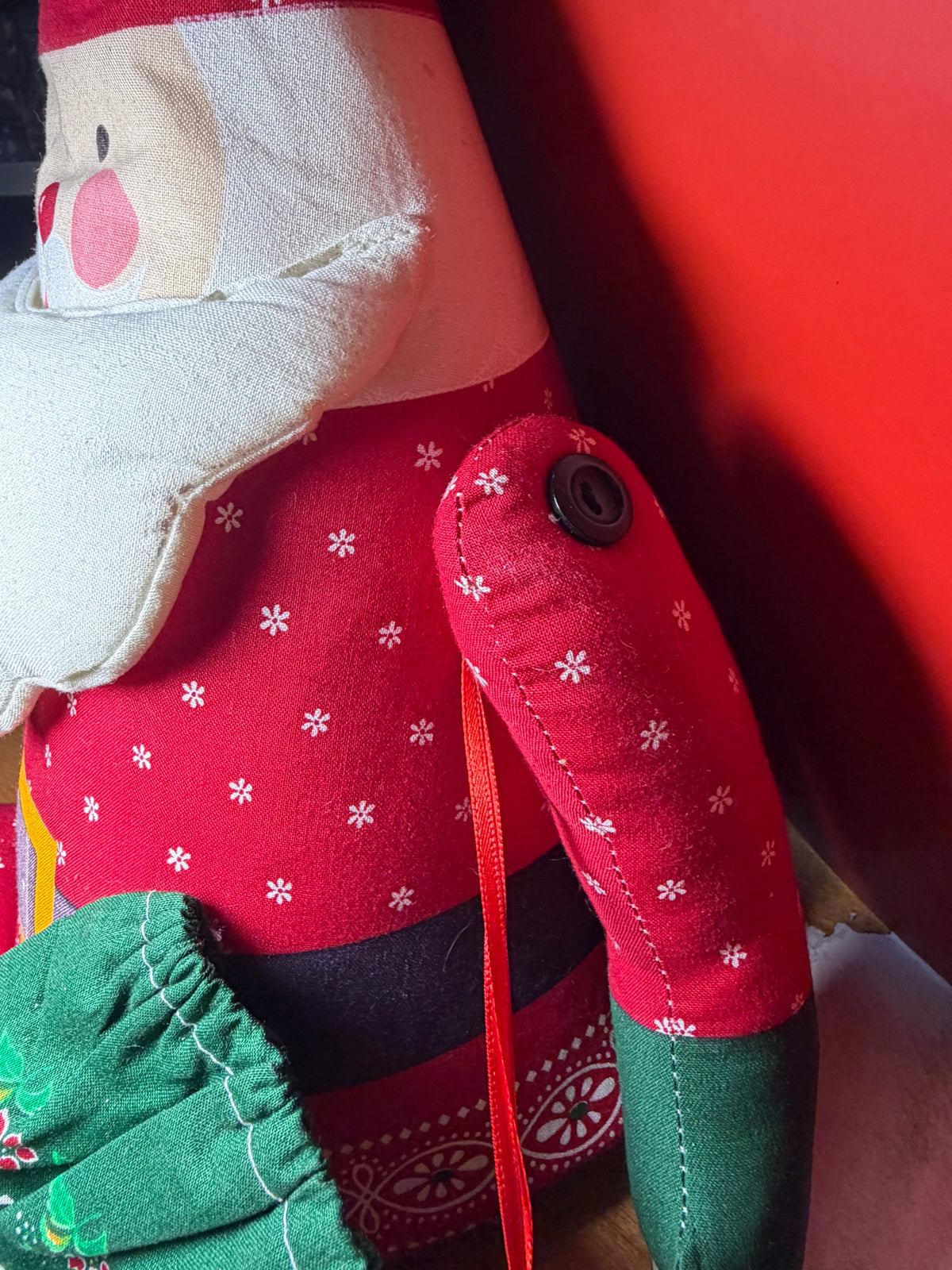 Vintage 1980s Cloth Santa Doll with "Merry Christmas" Sack & Jingle Bell Hat