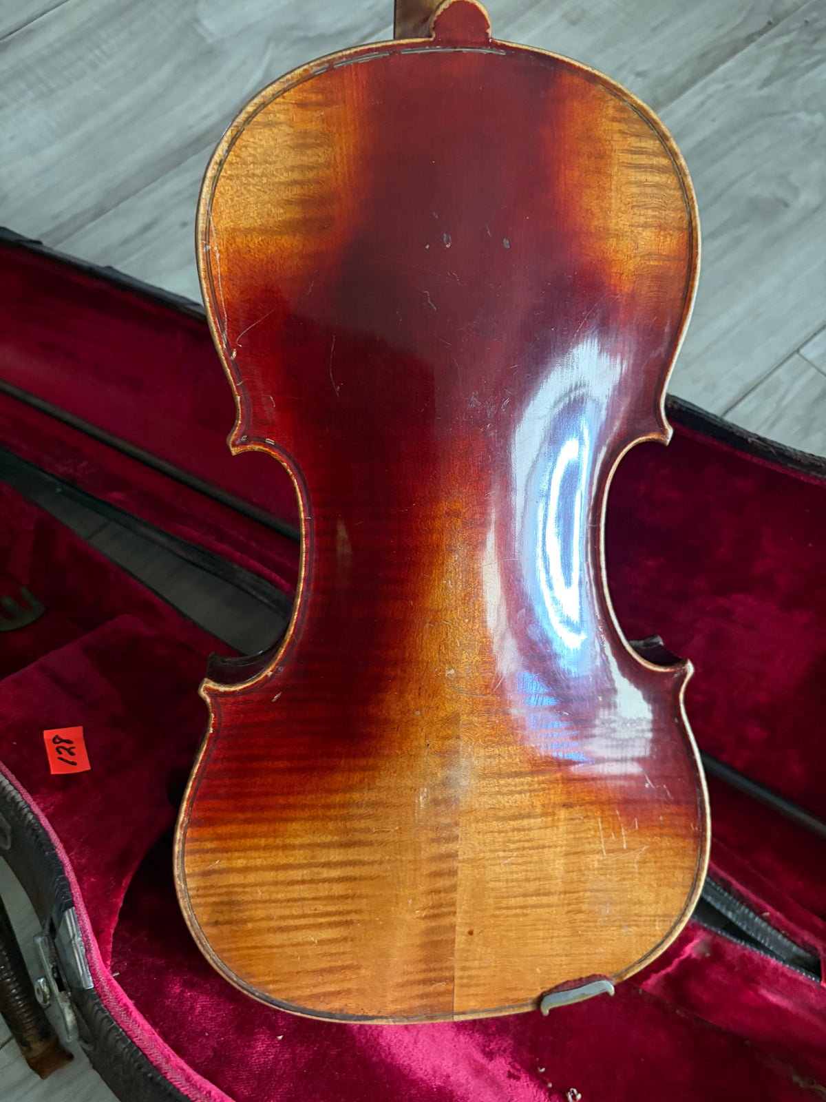 Antique Violin with Flamed Maple Back, Bow & Vintage Case — Early 1900s, As-Is Project Instrument