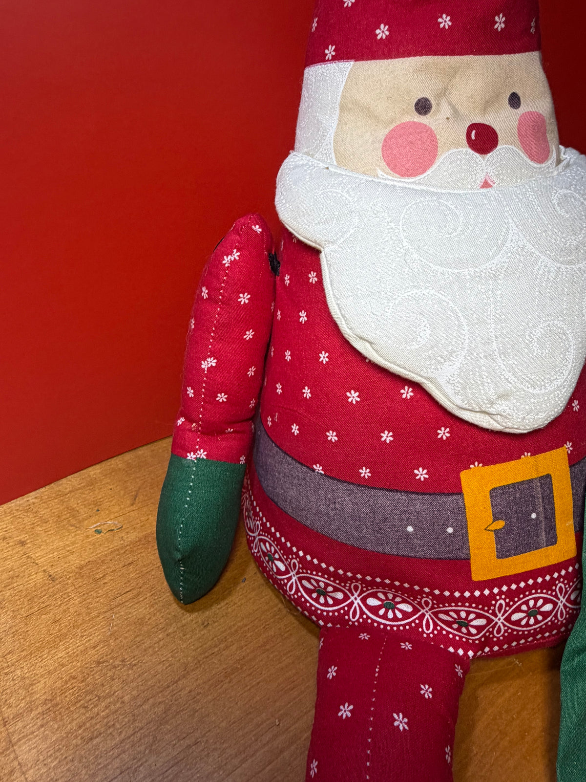 Vintage 1980s Cloth Santa Doll with "Merry Christmas" Sack & Jingle Bell Hat