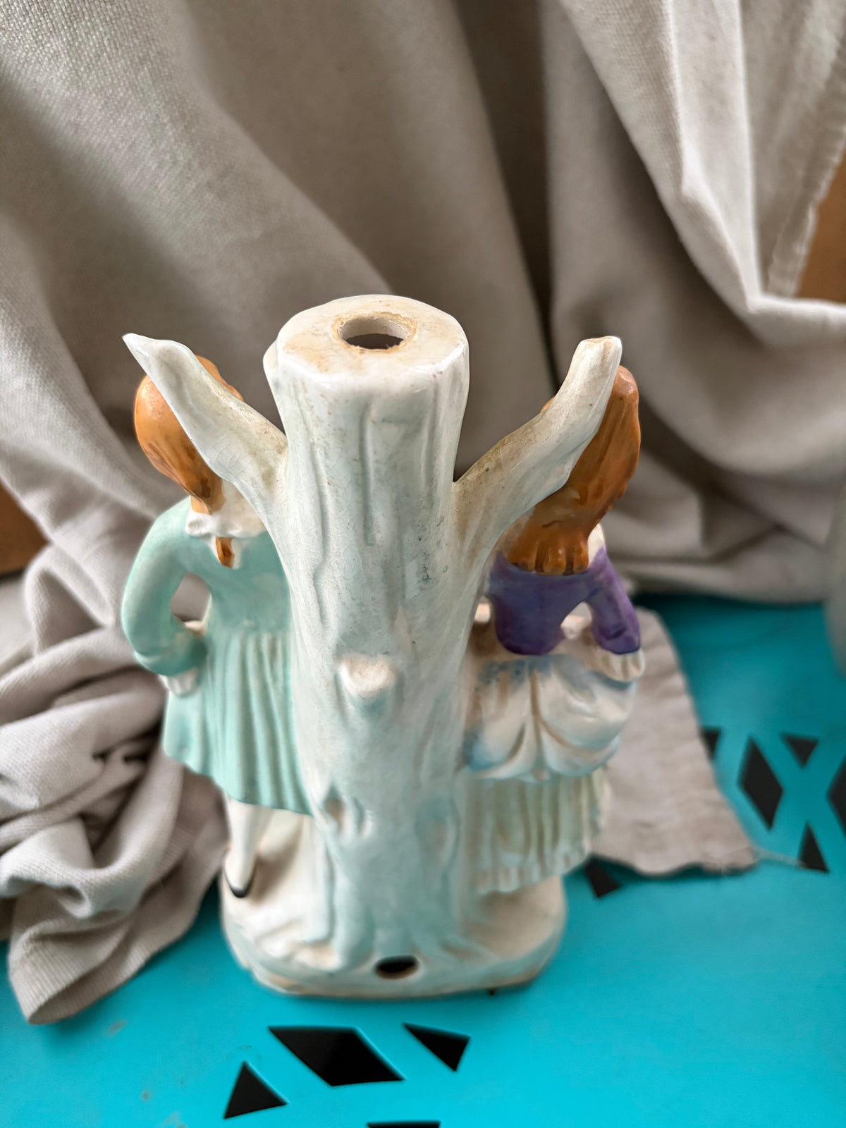 Vintage Courting Couple Bud Vase detail