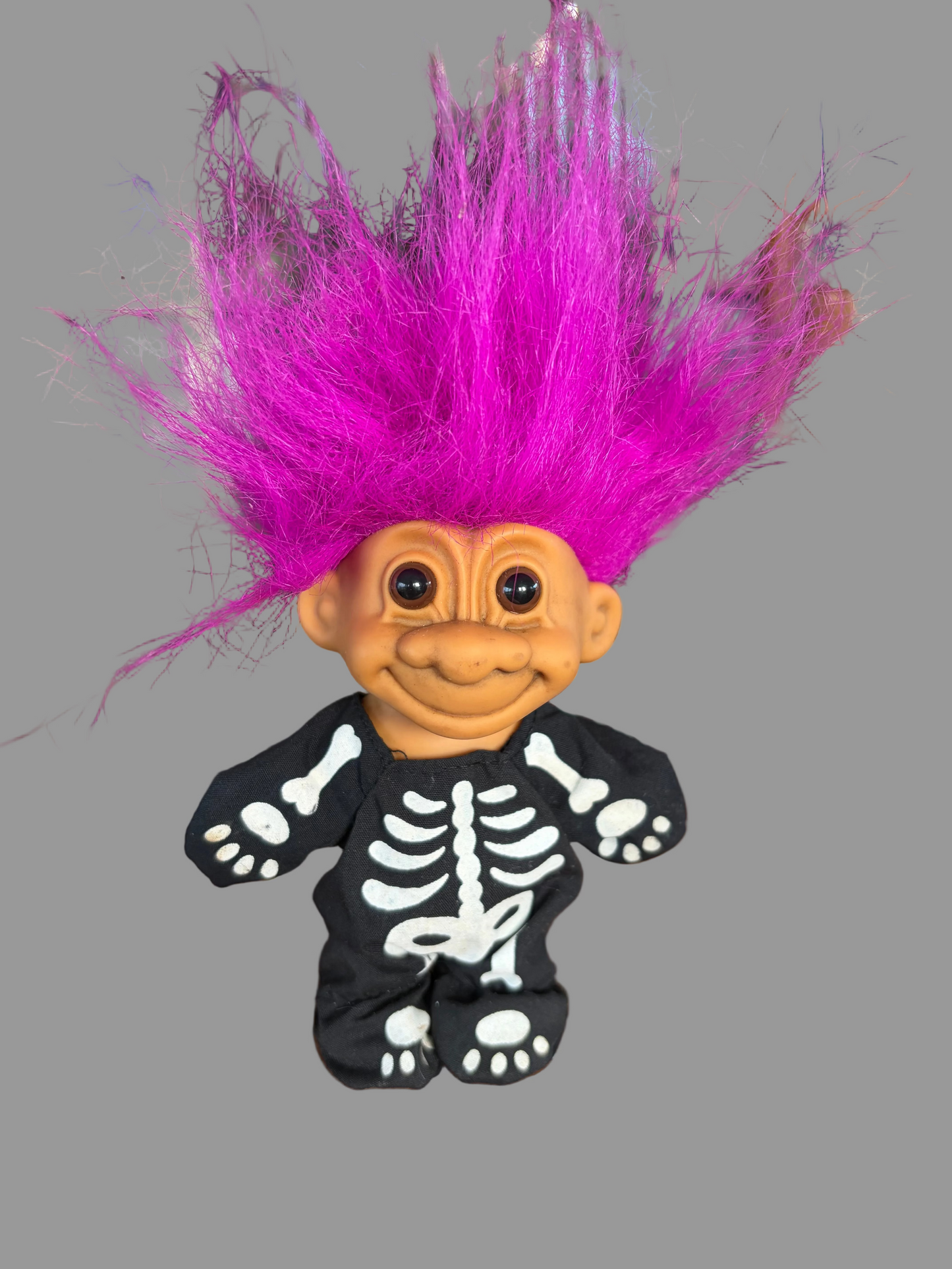 Vintage Russ Berrie Troll Doll — Magenta Hair, Halloween Skeleton Costume
