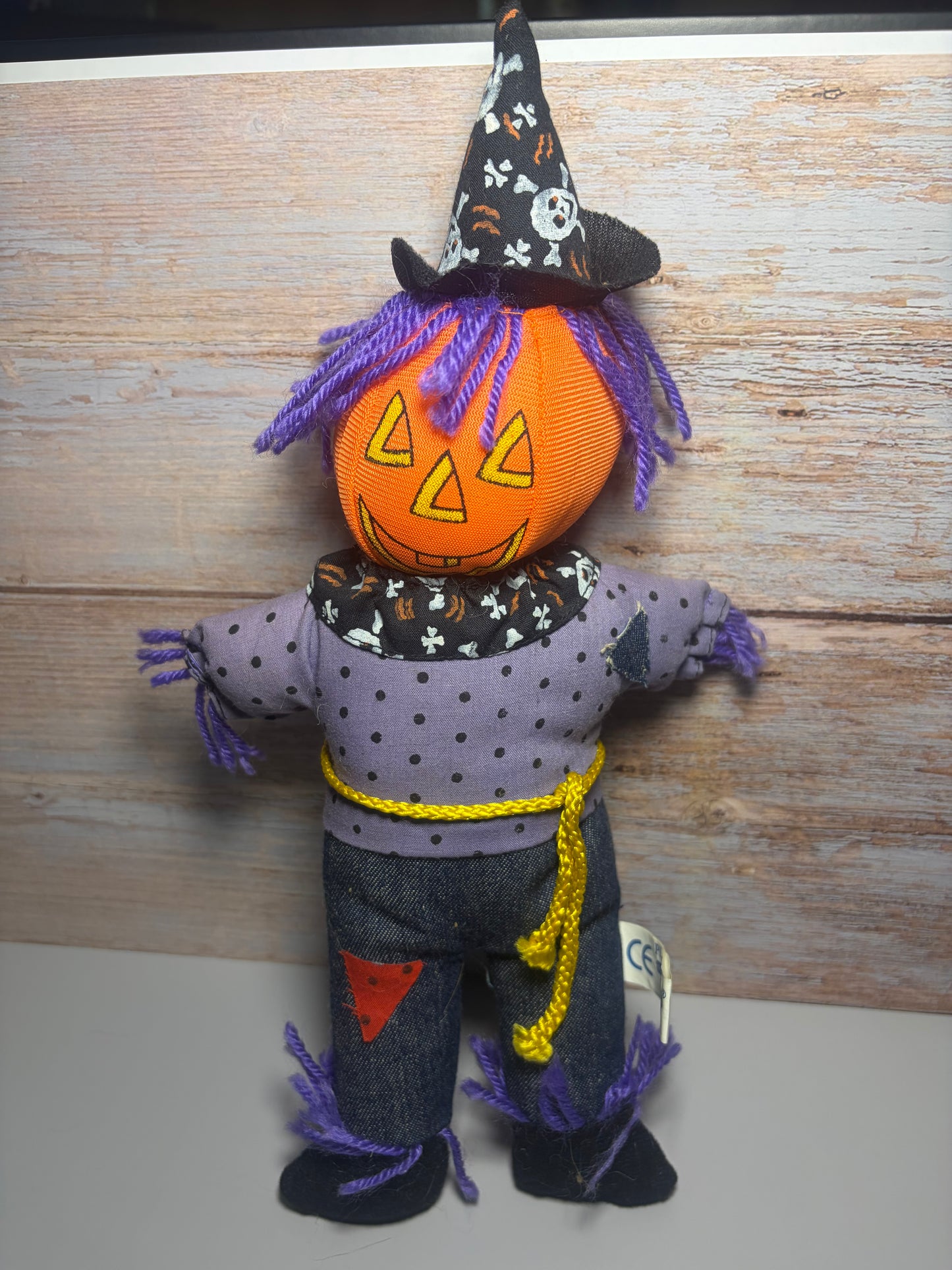 Vintage Pumpkin-Head Rag Doll — Gingham Dress, Yarn Hair