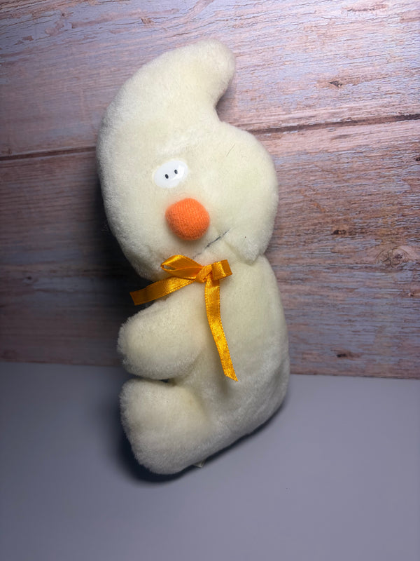 Vintage Cream Plush Ghost — Orange Pom Nose & Gold Ribbon Bow
