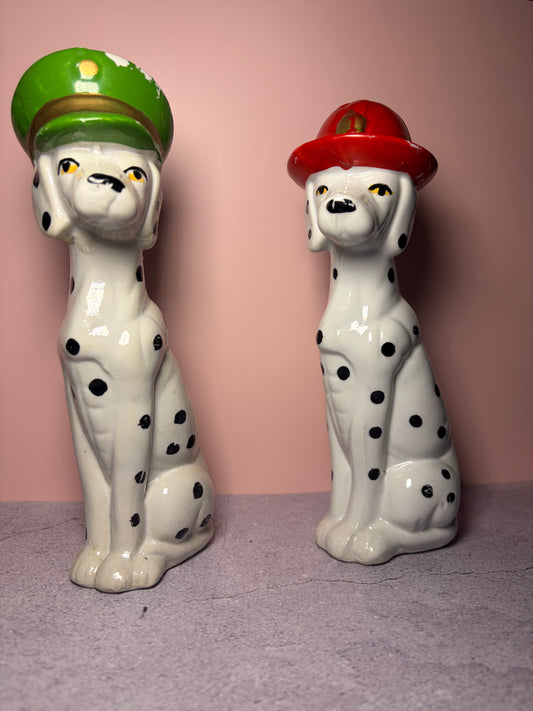 Figuritas dálmatas de cerámica vintage: Jefe de bomberos y oficial, juego de 2