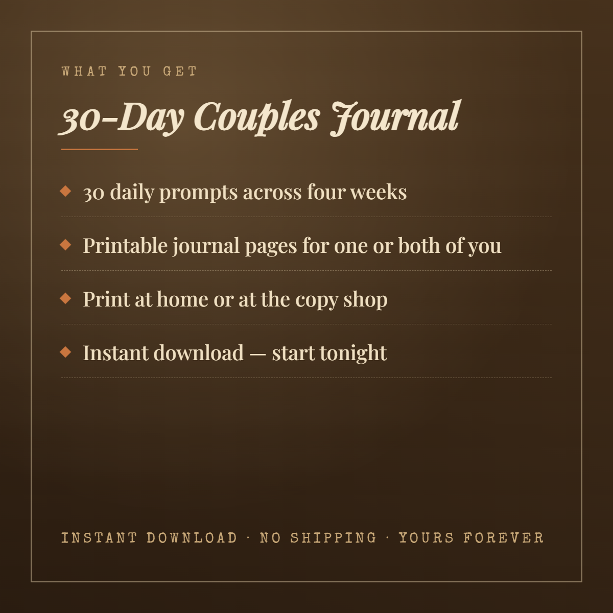 What you get with the 30-Day Couples Journal — printable, instant download