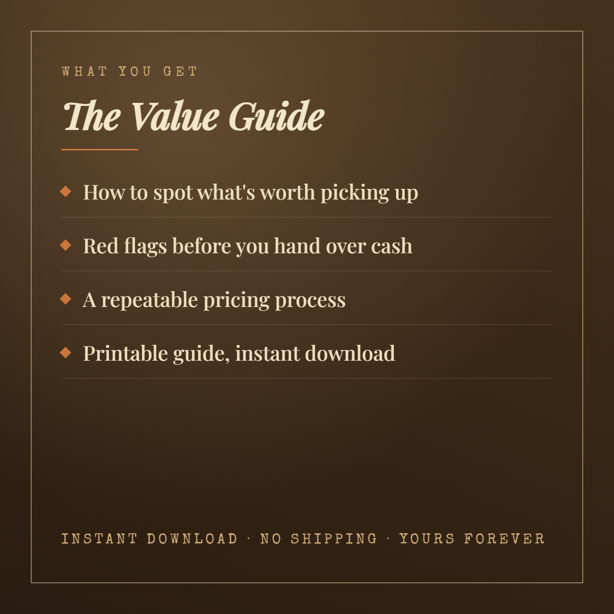 What you get with the Value Guide — printable, instant download