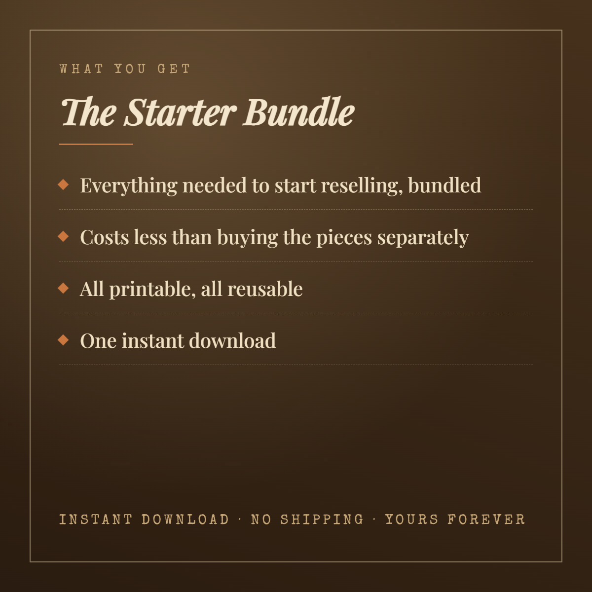 What you get in the Starter Bundle — all printable, one download